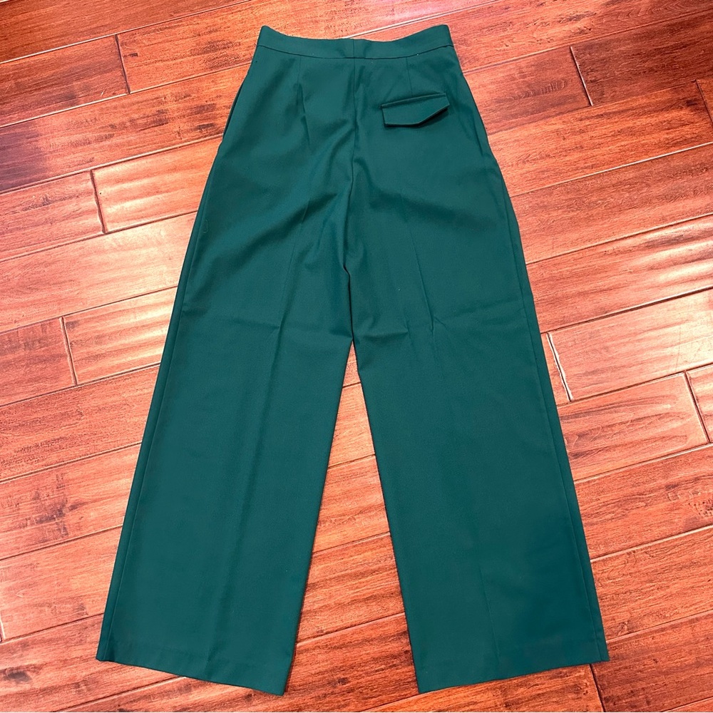 Zara High-Waisted Wide Leg Straight Pants in Forest Green - Size M - Picture 3 of 6